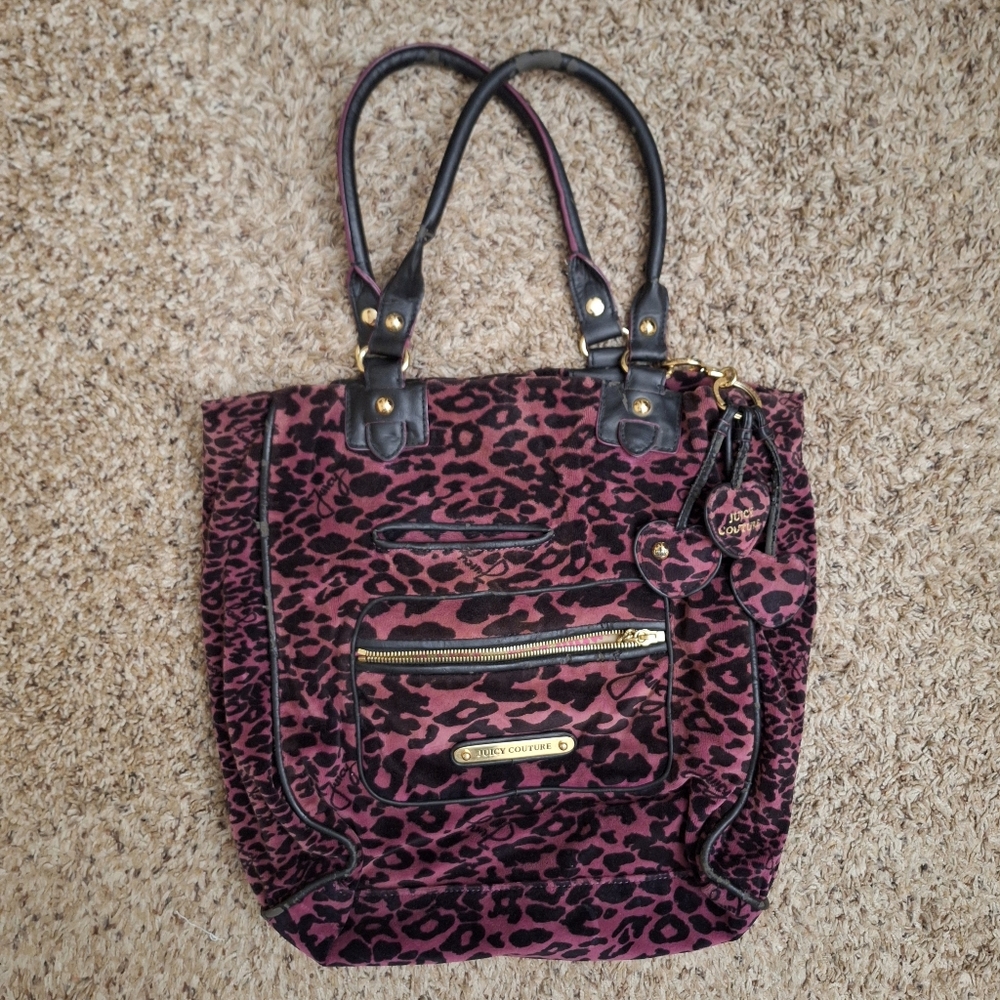 Juicy Couture Purple Leopard Print Tote Shoulder Bag